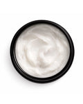 Black container filled with white OWAY shaping putty cream on a white background