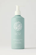 Light blue bottle of Roz foundation conditioner on white back